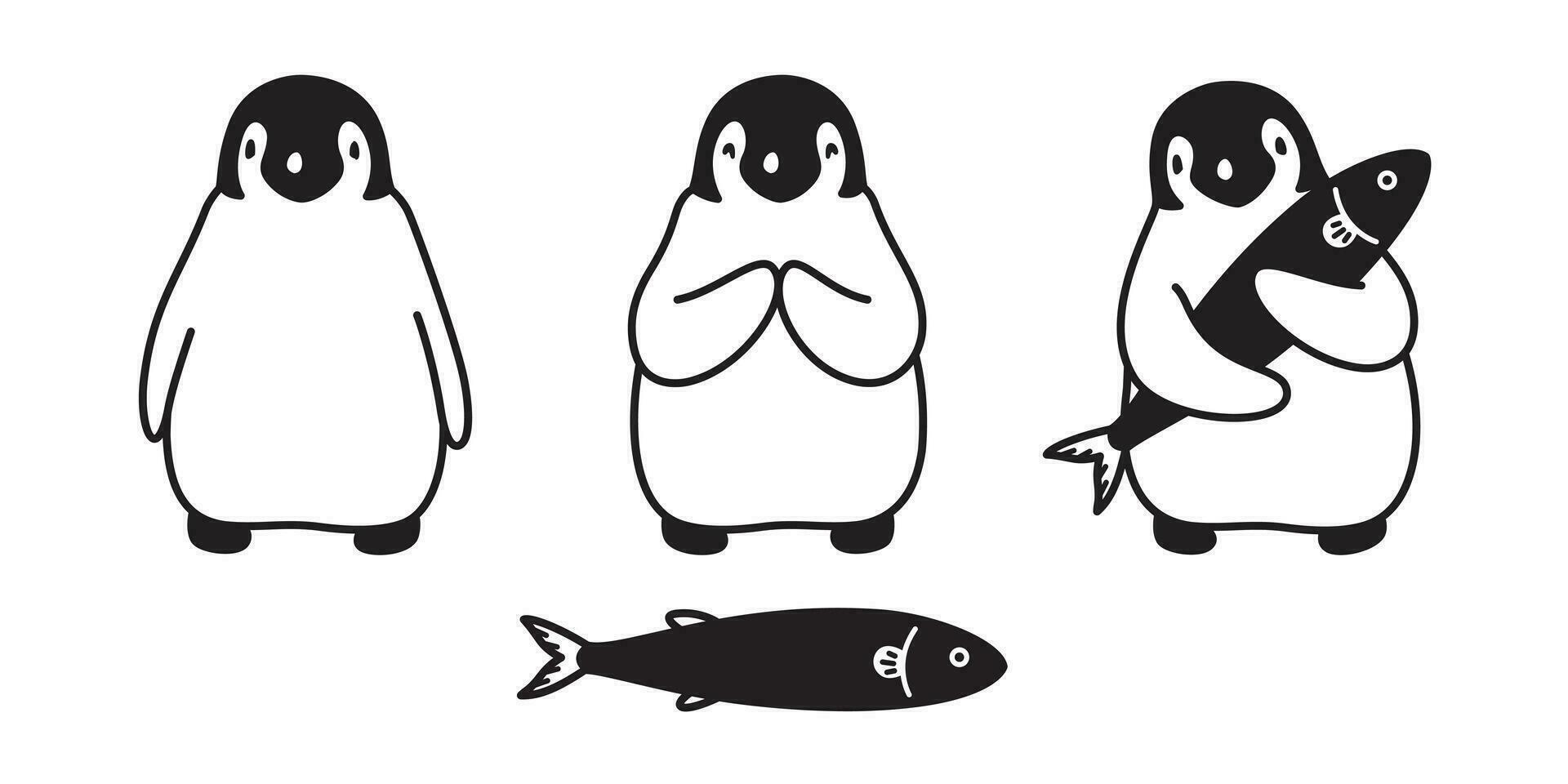 Pinguin Symbol Vektor Logo Fisch Lachs Karikatur Charakter Illustration Symbol Grafik Gekritzel