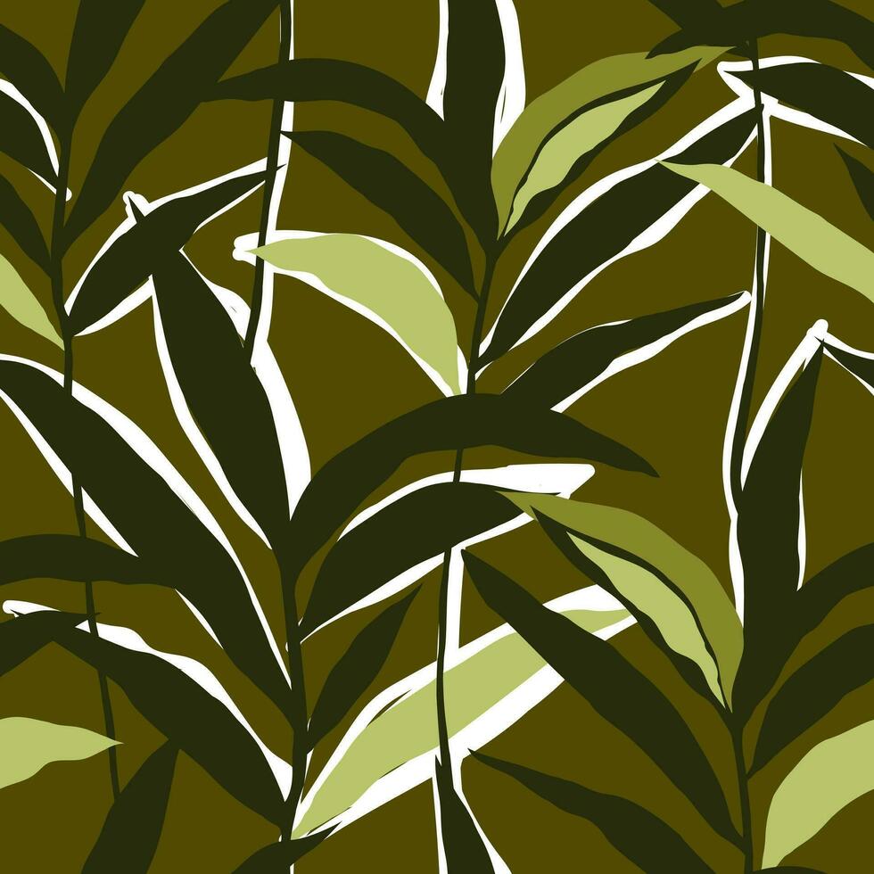 Urwald Palme Grün Blatt nahtlos Muster. stilisiert tropisch Palme Blätter Hintergrund. vektor