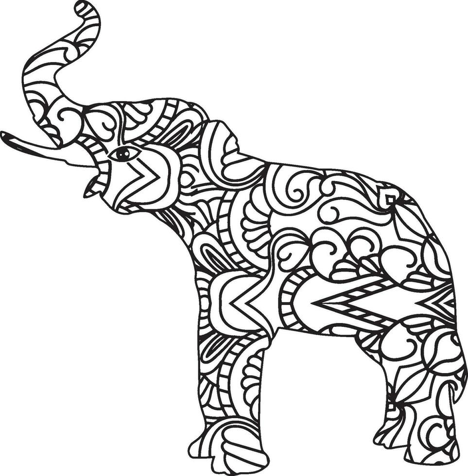 elefant mandala färg bok, indisk elefant mandala, utsmyckad elefant, hand dragen vektor illustration