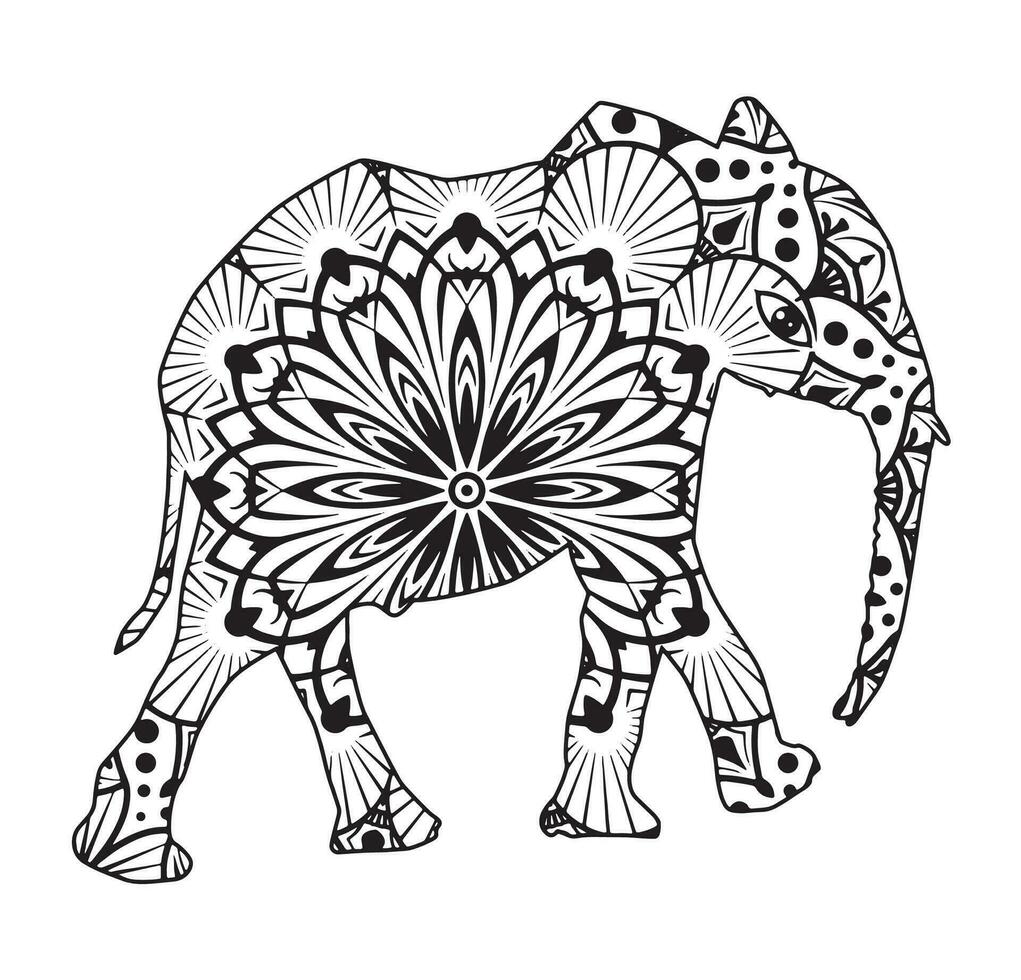 elefant mandala färg bok, indisk elefant mandala, utsmyckad elefant, hand dragen vektor illustration