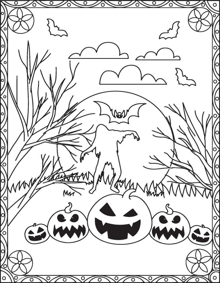 Halloween Färbung Seiten, Halloween Färbung Seiten zum Kinder, Halloween Illustration, Halloween Vektor, schwarz und Weiß vektor