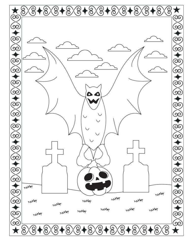 halloween färg sidor för ungar, halloween fladdermus färg sidor för ungar, halloween illustration, halloween vektor, svart och vit, fladdermus vektor