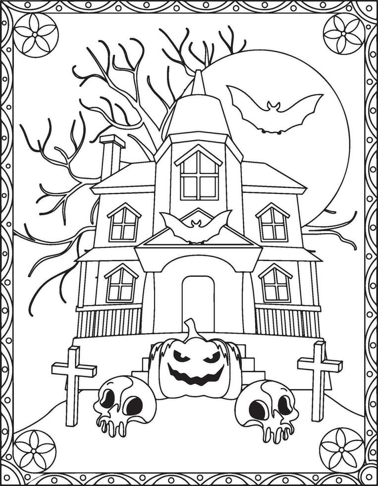 halloween färg sidor, halloween färg sidor för ungar, halloween illustration, halloween vektor, svart och vit vektor