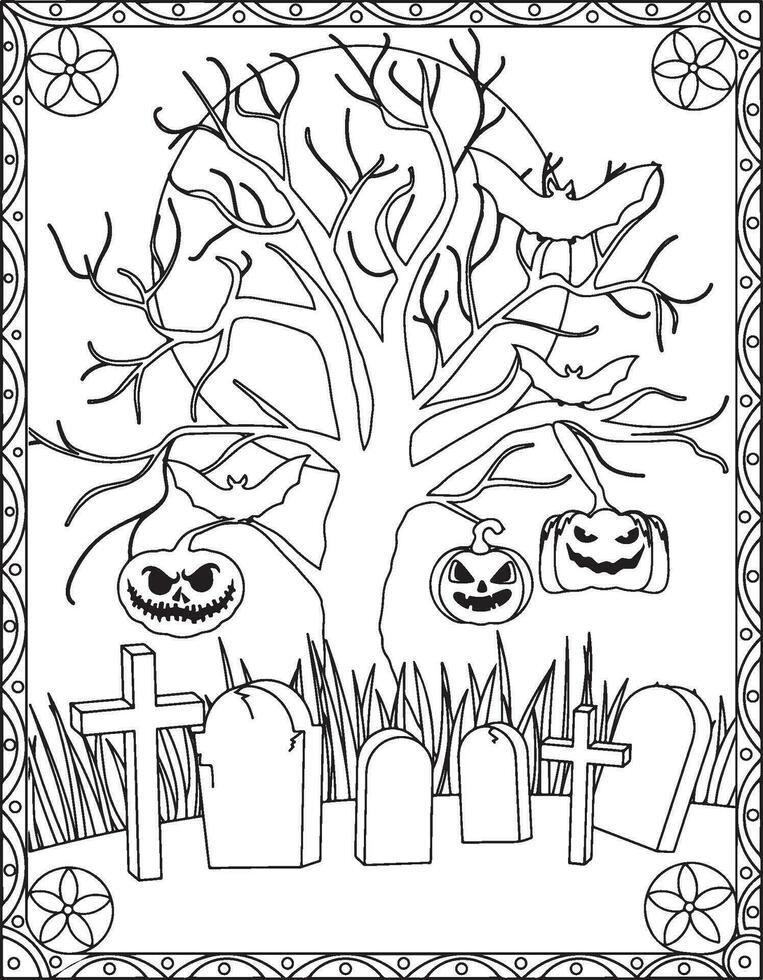 halloween färg sidor, halloween färg sidor för ungar, halloween illustration, halloween vektor, svart och vit vektor