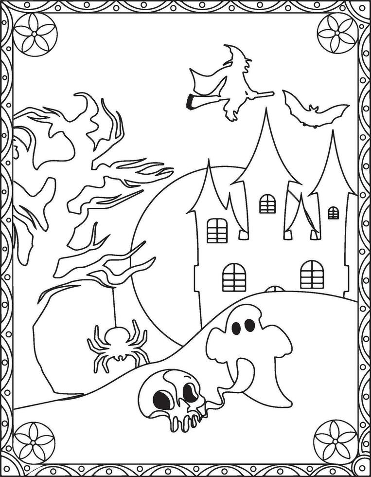 halloween färg sidor, halloween färg sidor för ungar, halloween illustration, halloween vektor, svart och vit vektor