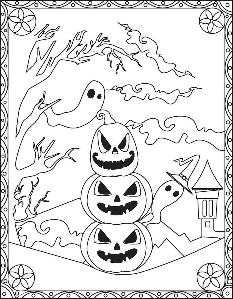 halloween färg sidor, halloween färg sidor för ungar, halloween illustration, halloween vektor, svart och vit vektor