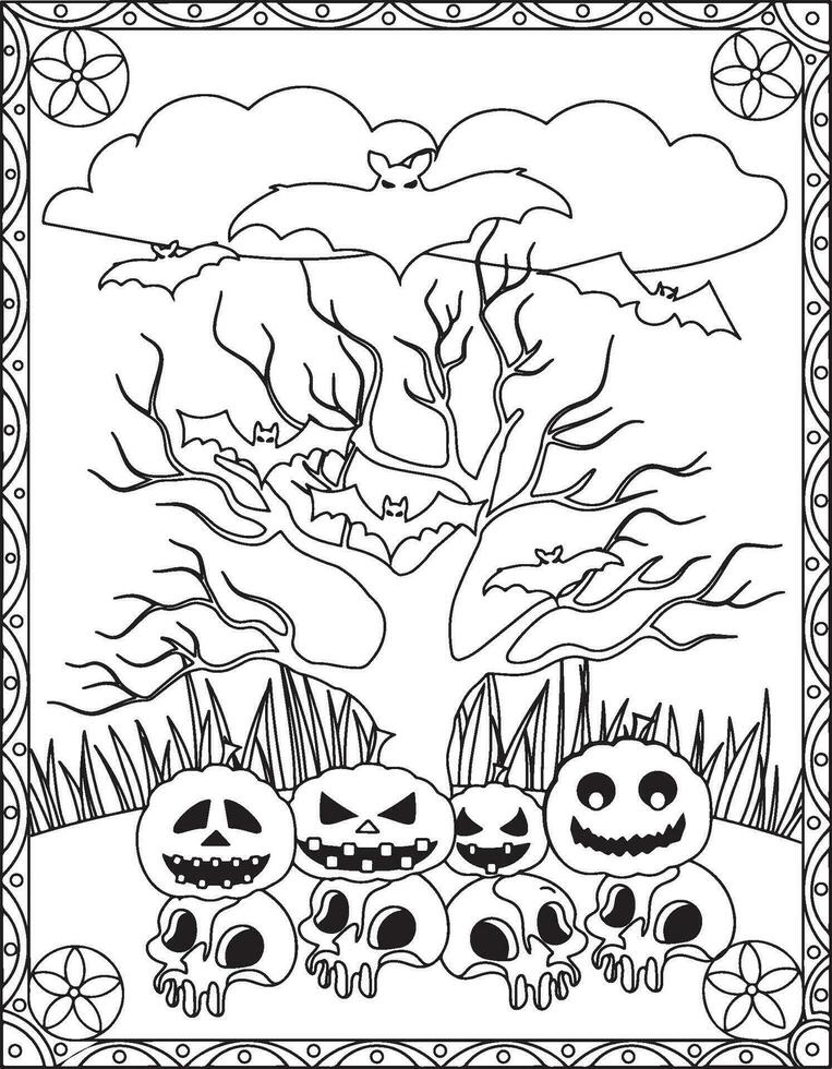 halloween färg sidor, halloween färg sidor för ungar, halloween illustration, halloween vektor, svart och vit vektor