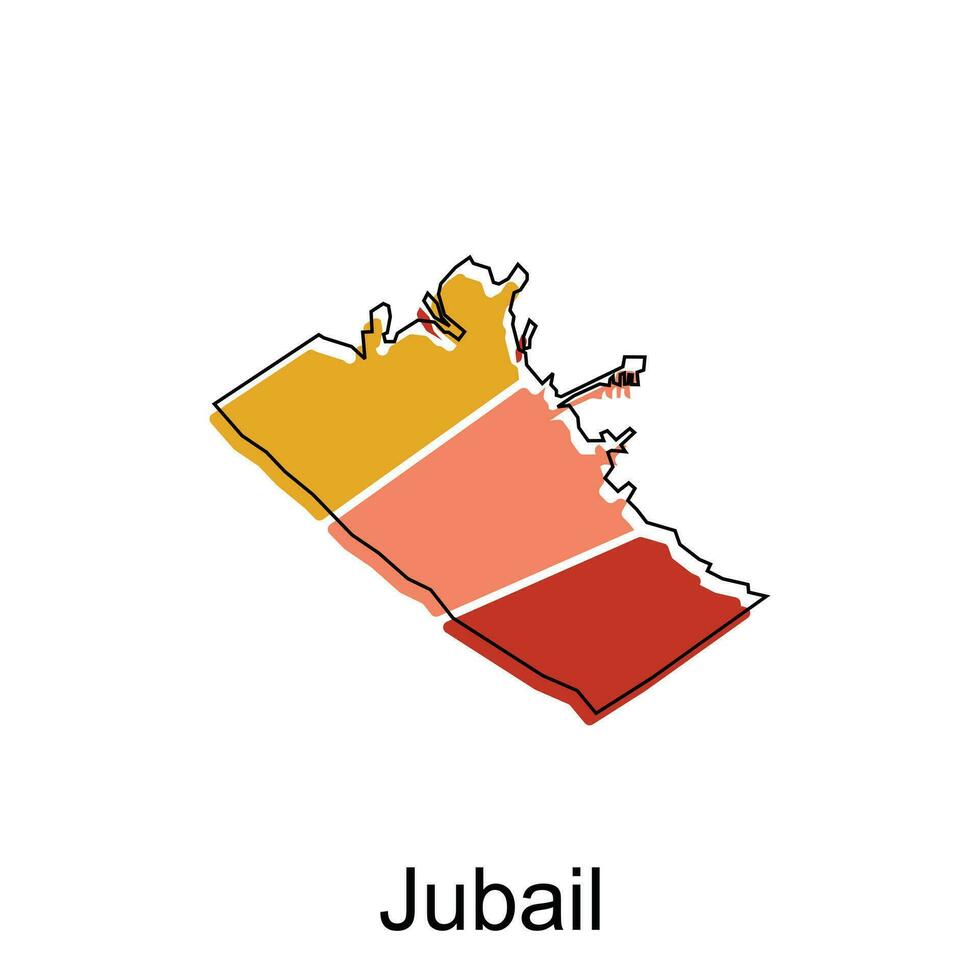 Karte von Jubail Design Vorlage, Welt Karte International Vektor Vorlage mit Gliederung Grafik skizzieren Stil isoliert auf Weiß Hintergrund