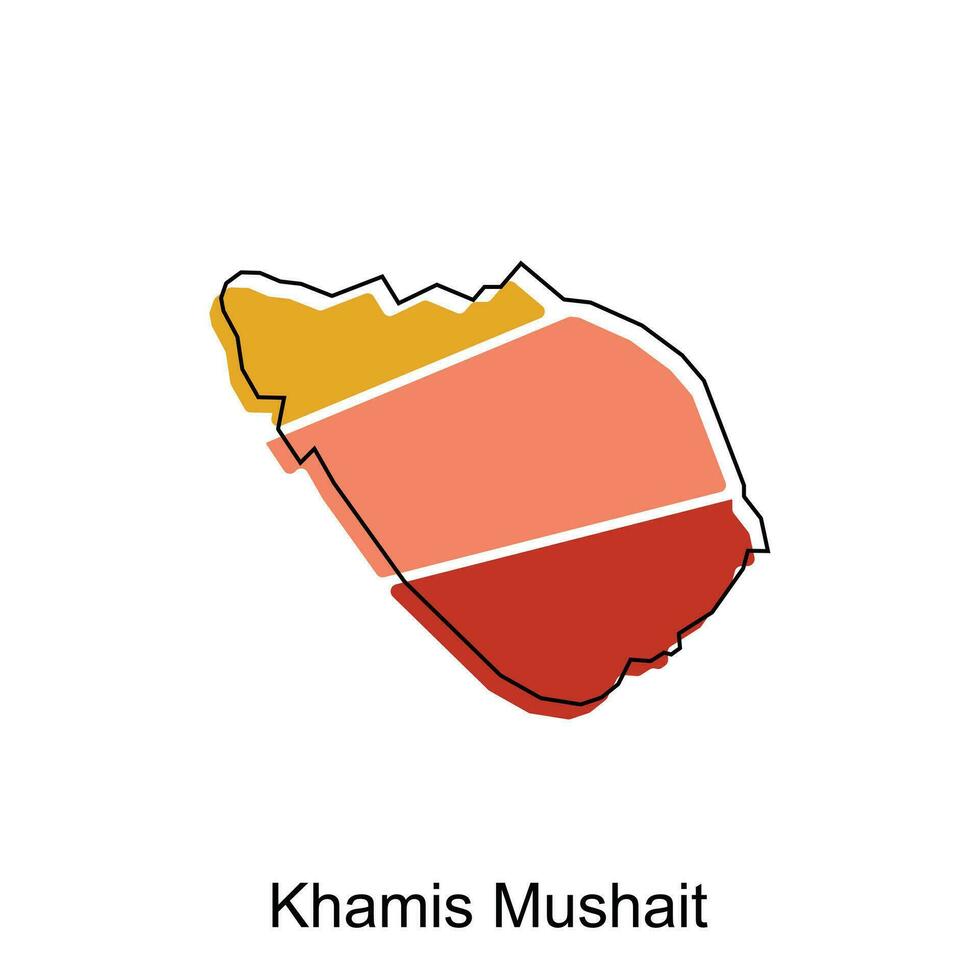 Karta av khamis mushait färgrik modern vektor design mall, nationell gränser och Viktig städer illustration