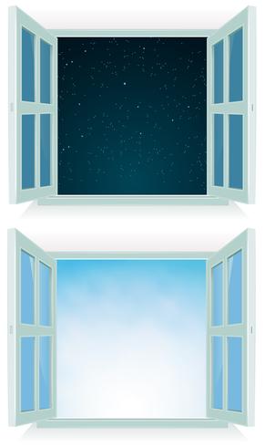 Öppet fönster - natt och dag vektor