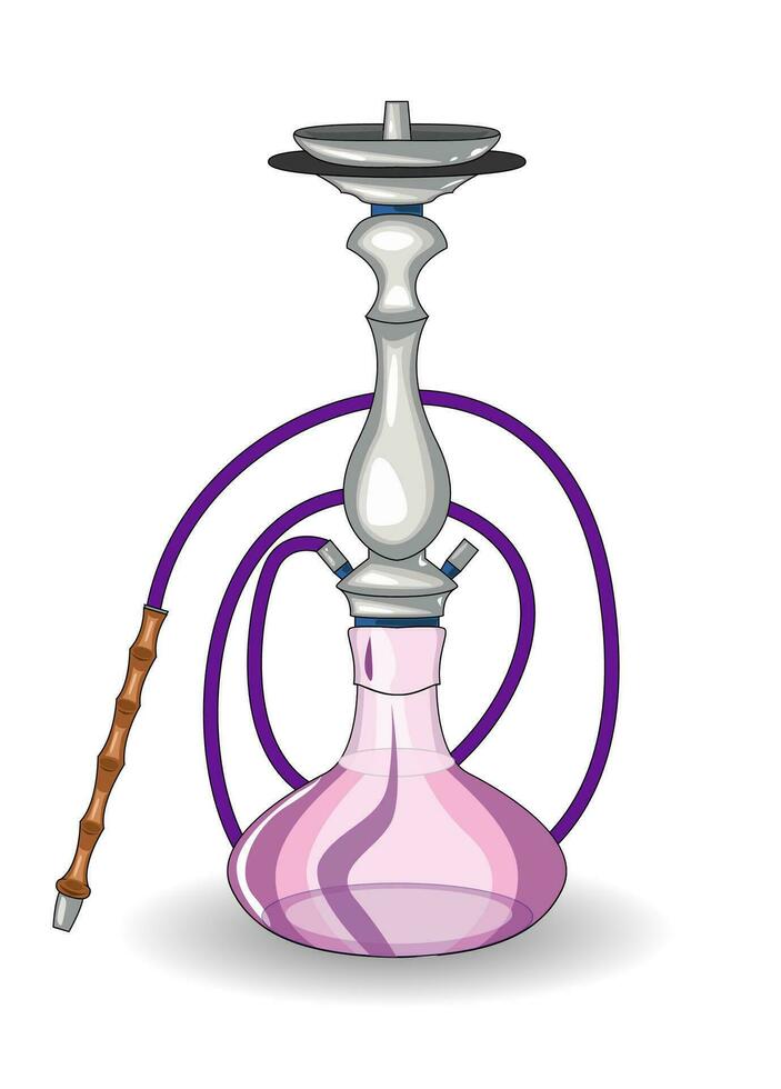 das Huka ist Silber mit ein Rosa Glas Kuppel. stilvoll detailliert Huka, Vektor Illustration auf ein Weiß Hintergrund. Tabak Rauchen, Rauch Inhalation, Design zum Bar oder Speisekarte Dekoration