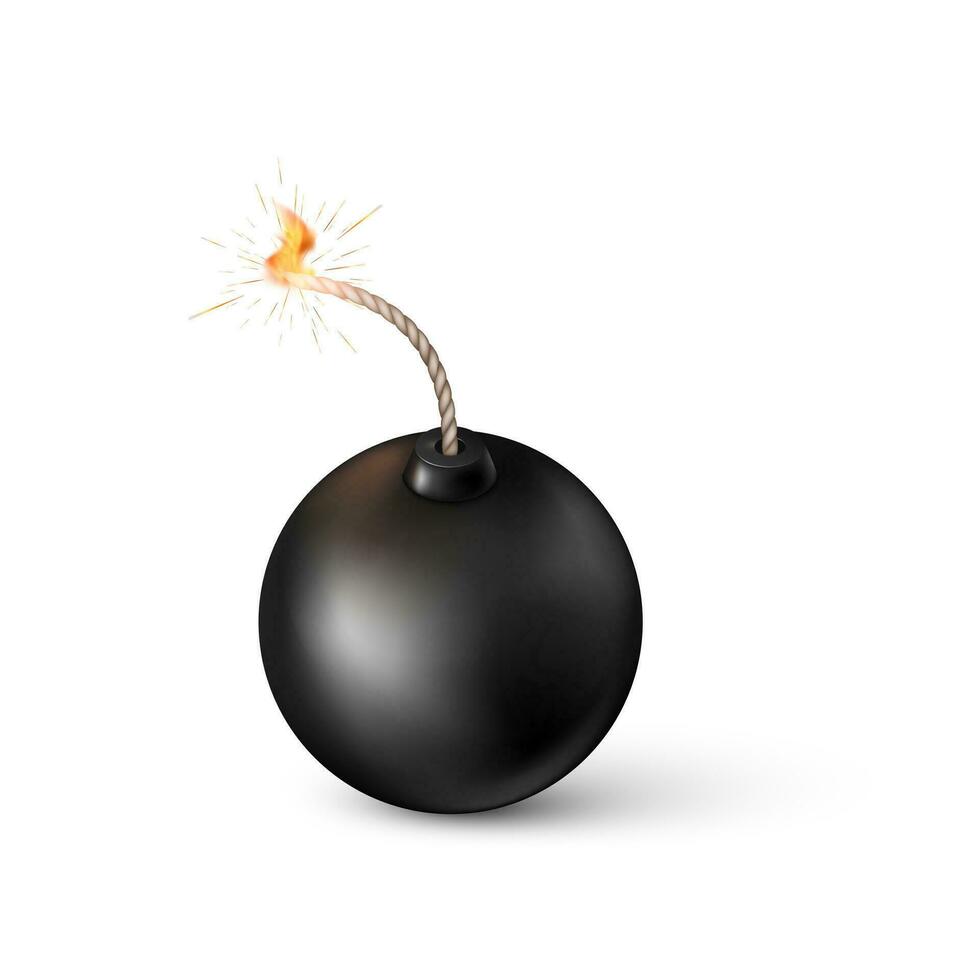 Bombe. Verbrennung Sicherung schwarz Bombe im realistisch Stil. Vektor Illustration