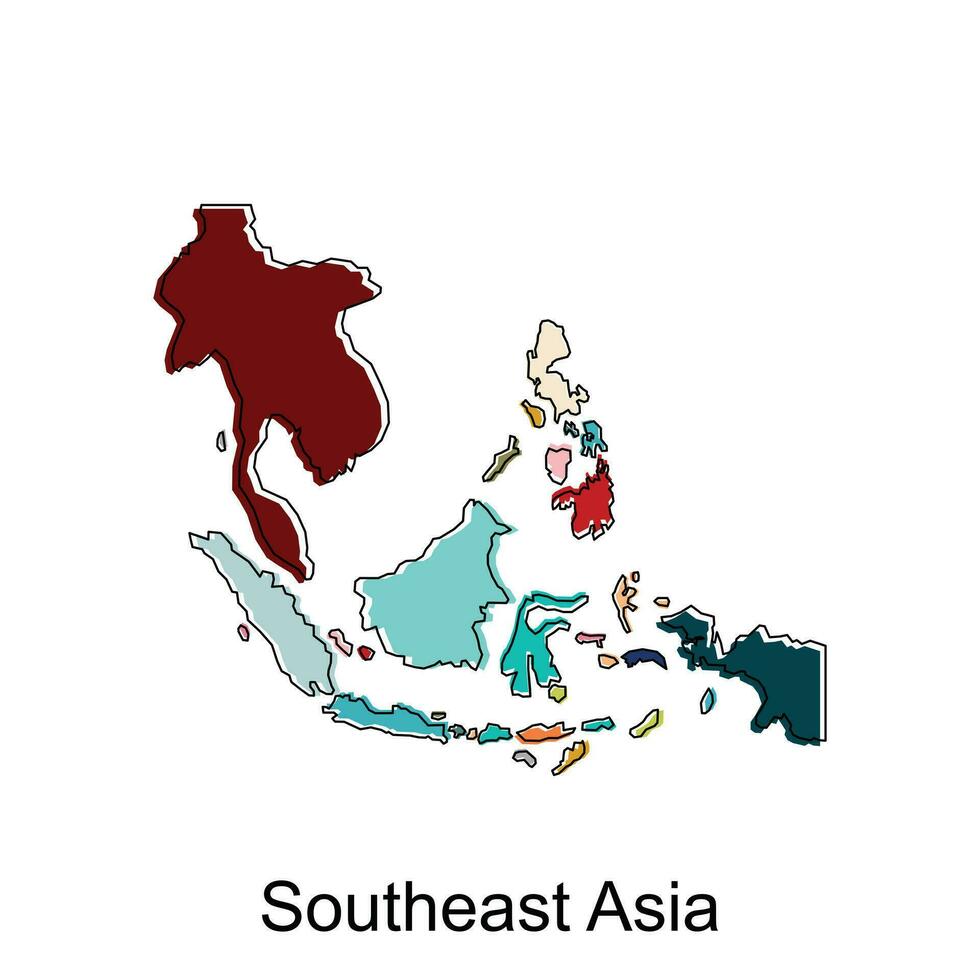 Karte von Süd-Ost Asien modern geometrisch mit Gliederung Vektor Vorlage Design, Welt Karte International Vektor Vorlage mit Gliederung Grafik skizzieren Stil isoliert auf Weiß Hintergrund