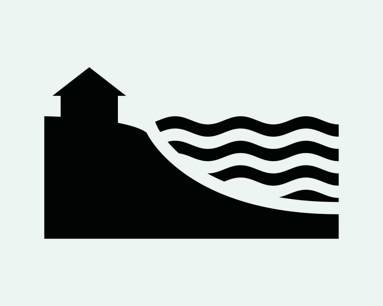 Strand Haus Symbol. Bungalow Zuhause Strand Resort Kabine Hotel Gasthaus direkt am Wasser Ozean Cliff. schwarz Weiß Zeichen Symbol Kunstwerk Grafik Clip Art eps Vektor