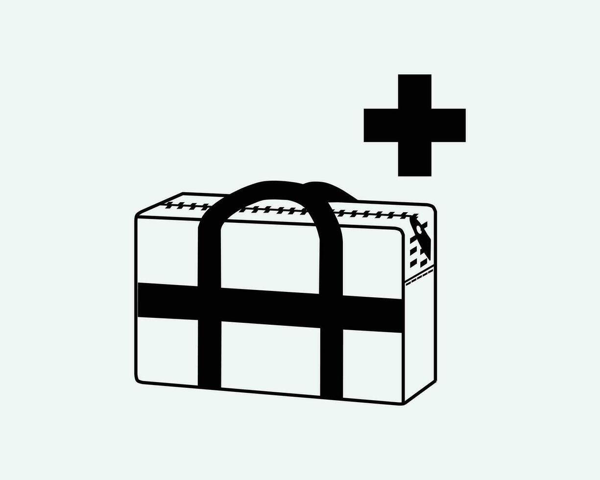 medizinisch Tasche Medizin Gesundheitswesen liefert tragen zuerst Hilfe schwarz Weiß Silhouette Zeichen Symbol Symbol Grafik Clip Art Kunstwerk Illustration Piktogramm Vektor
