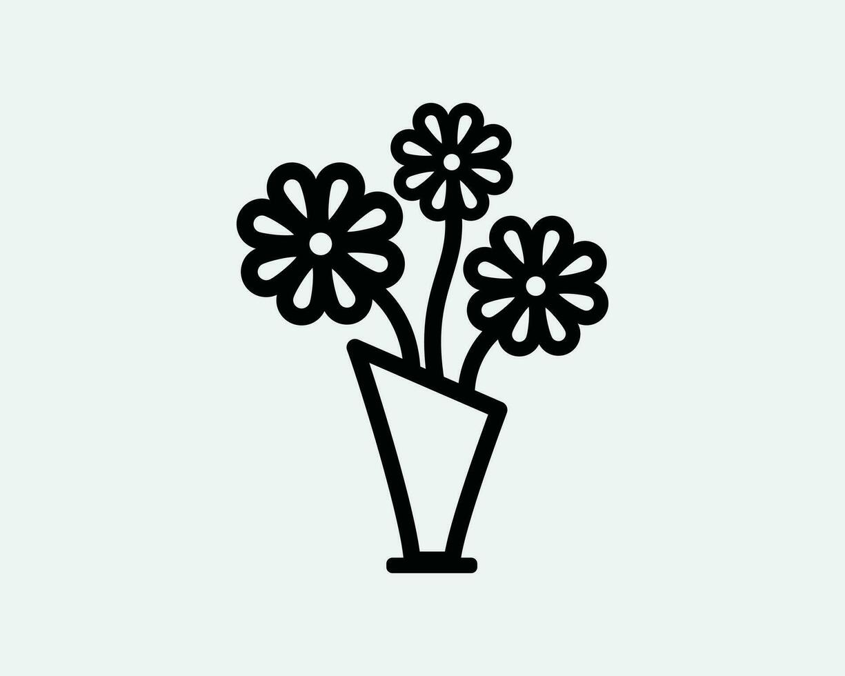 blomma vas linje ikon. blommig blomma växt trädgård blomkruka inomhus- krukväxt bukett tecken symbol konstverk grafisk illustration ClipArt vektor cricut