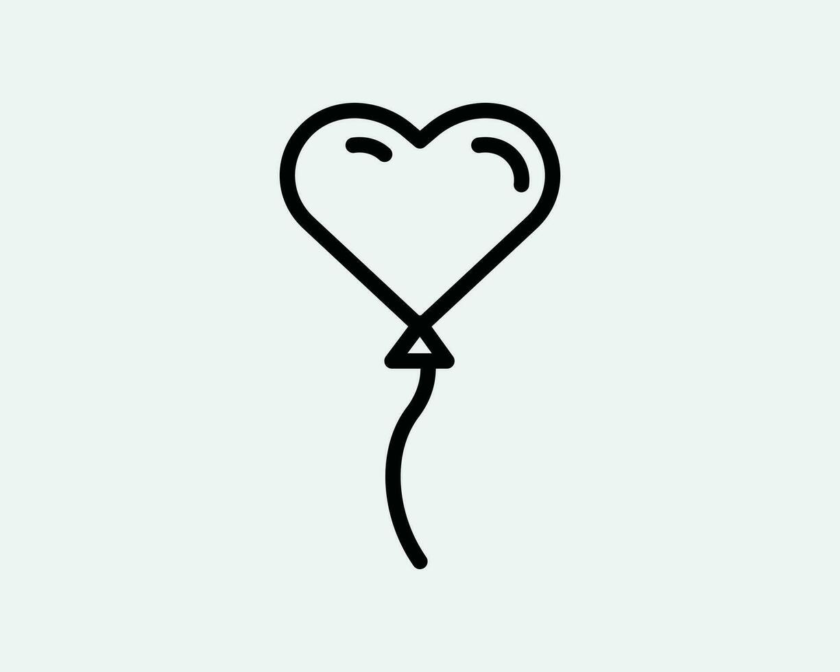 Herz gestalten Ballon Linie Symbol. Liebe geformt Valentinstag Valentinsgrüße Tag Geschenk Symbol. Hochzeit Jahrestag Party Symbol. Vektor Grafik Illustration Clip Art