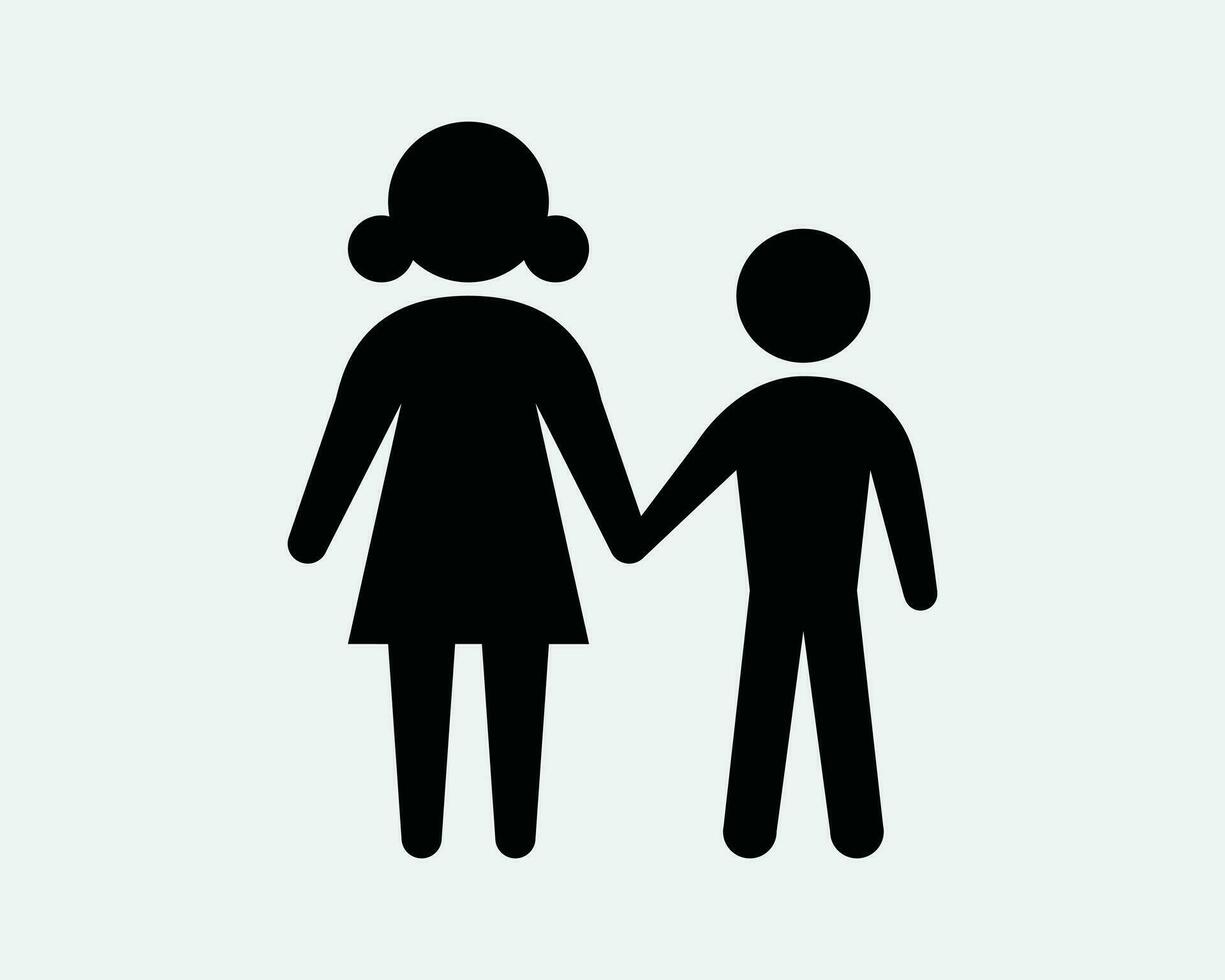 mor son innehav händer ikon. förälder barn håll hand kvinna manlig pojke vård. svart vit tecken symbol illustration konstverk grafisk ClipArt eps vektor