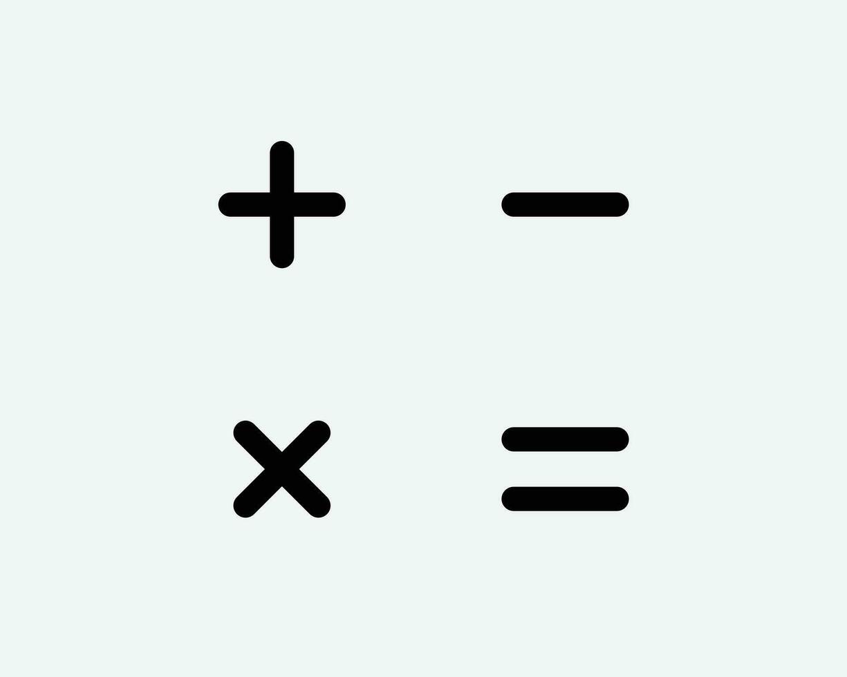 matematik ikon plus minus- multiplicera likvärdig tecken symbol Lägg till subtrahera multiplikation tillägg subtraktion svart konstverk grafisk illustration ClipArt eps vektor