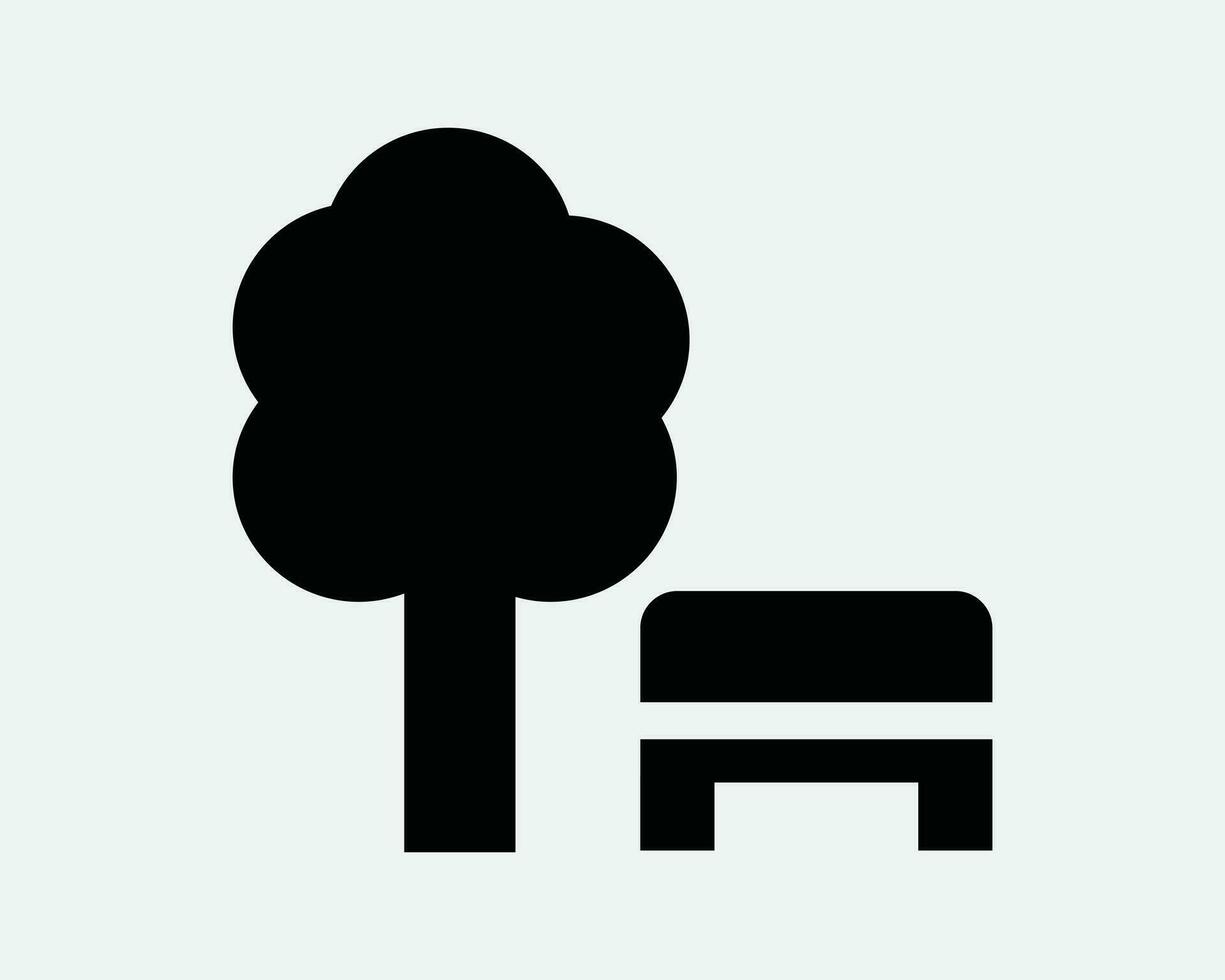 Park Bank Baum Stuhl Sitz sitzen Garten Landschaft Natur Wald schwarz und Weiß Symbol Zeichen Symbol Vektor Kunstwerk Clip Art Illustration