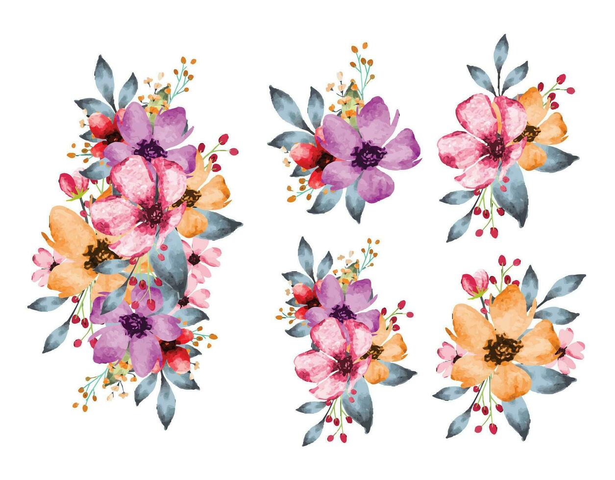 Pastell- Farbe Blume Strauß Pack zum Einladung Karte Rand vektor