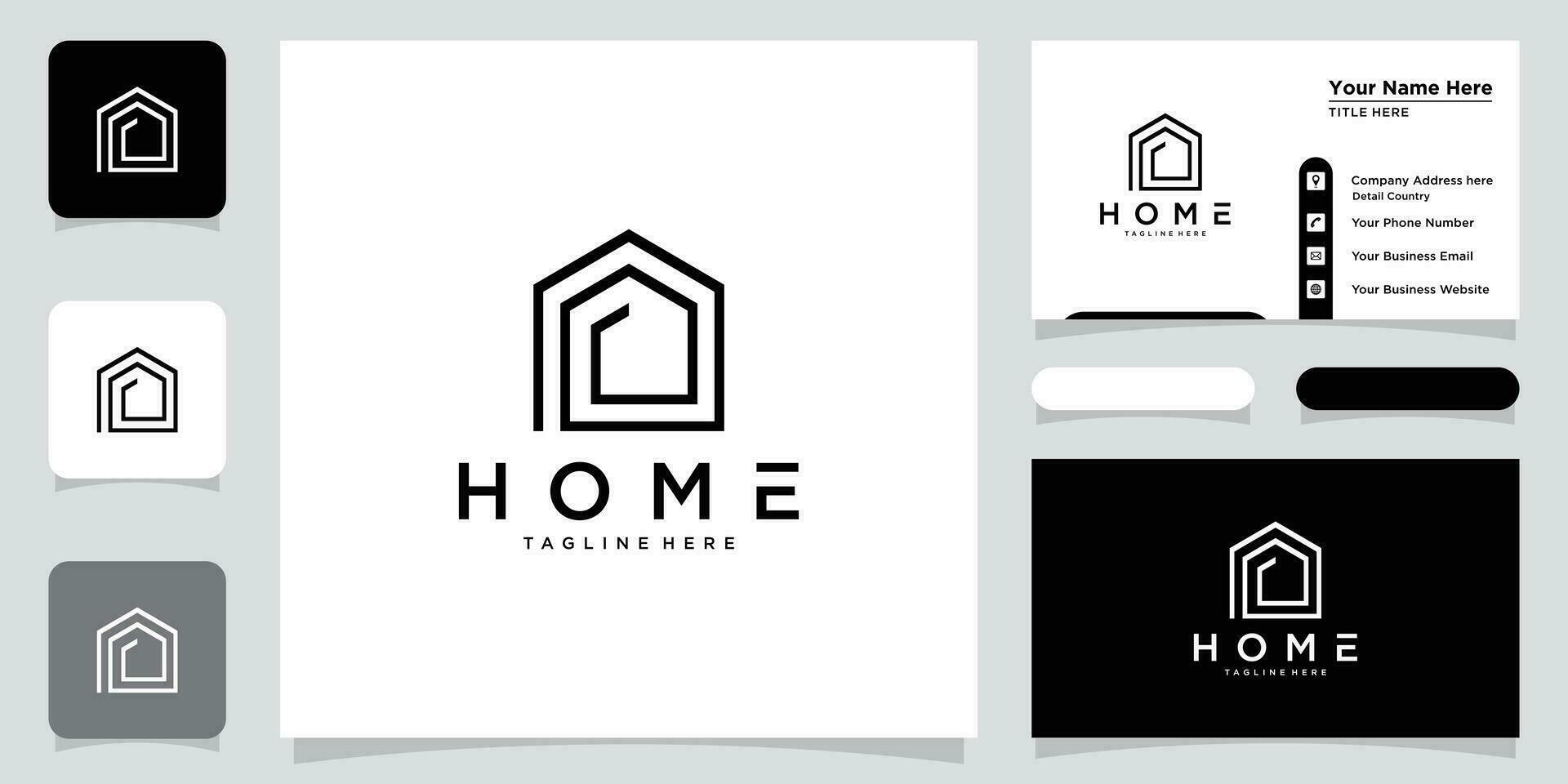 Zuhause Logo Design. echt Anwesen, Konstruktion, die Architektur und Gebäude Logos mit Geschäft Karte Design Prämie Vektor