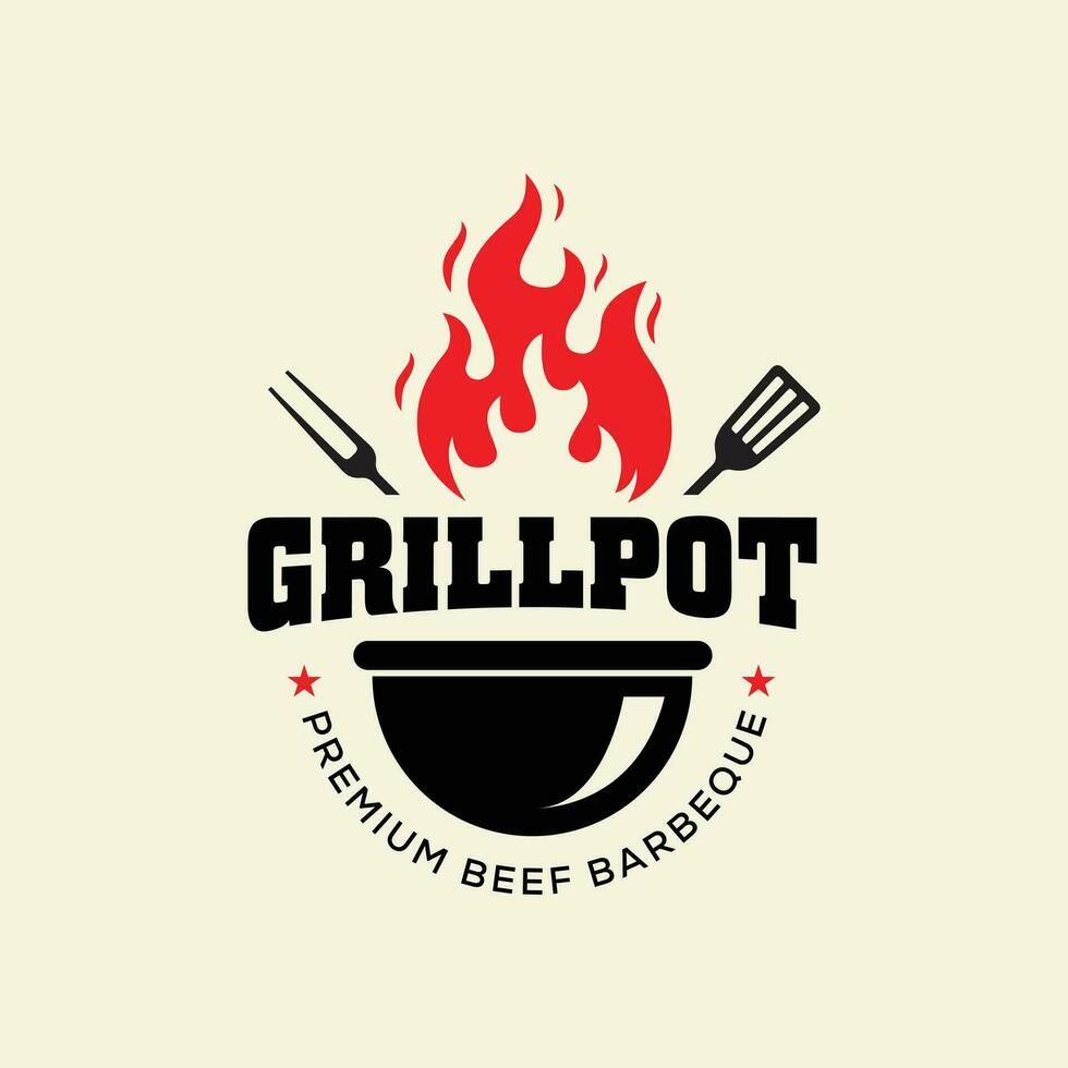 Grill Logo Grill mit Feuer Vektor Vorlage