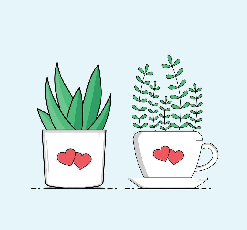 Blume im schön Tasse und auch vera eben Design Vektor Illustration