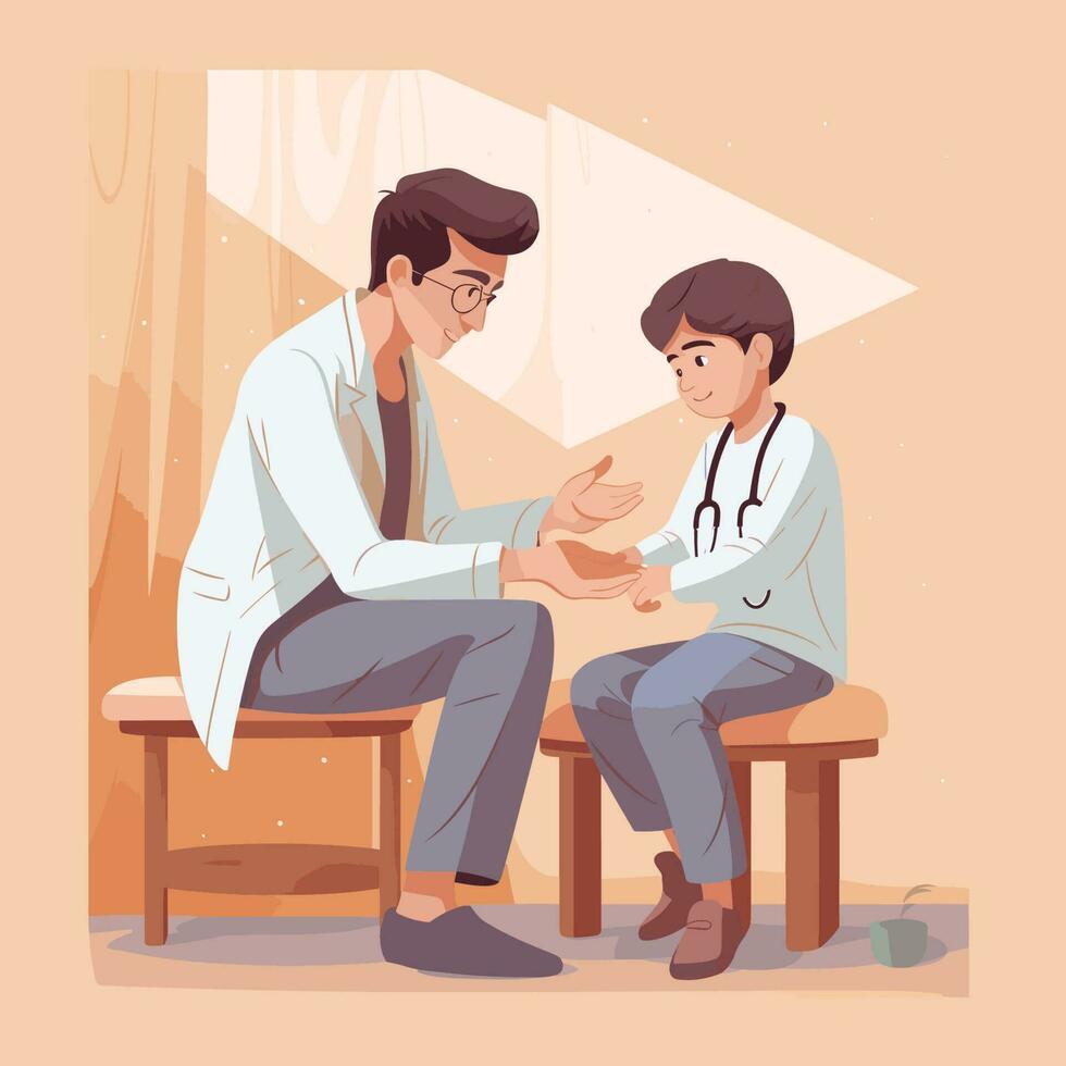 Vektor von ein Arzt mit ein Stethoskop zu untersuchen ein Kinder Truhe