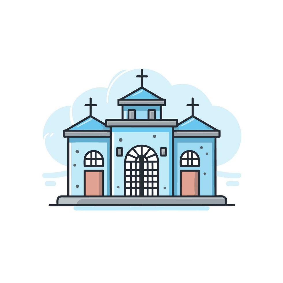 vektor av en kyrka med en korsa ikon på topp, i en platt stil