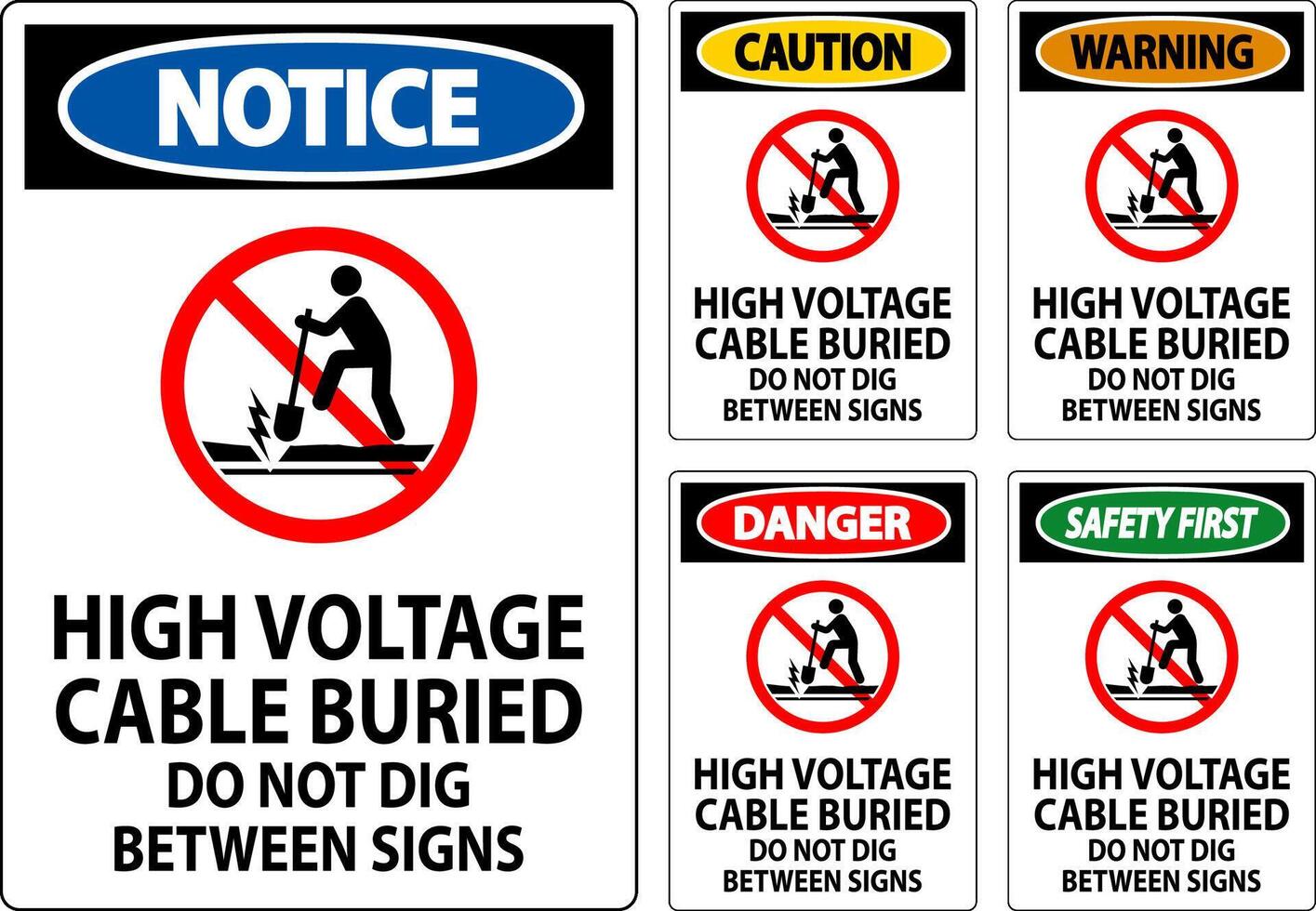 Achtung Zeichen hoch Stromspannung Kabel begraben. tun nicht graben zwischen Zeichen vektor