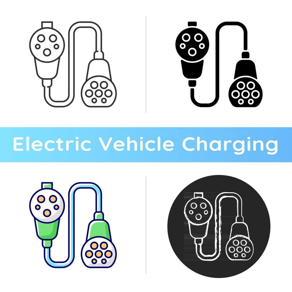 Ladeadapter und Konvertersymbol. Möglichkeit zum Aufladen von Elektrofahrzeugen. tanken mit natürlichem brennstoff. ökologischer Transport. lineare Schwarz- und RGB-Farbstile. isolierte vektorillustrationen vektor