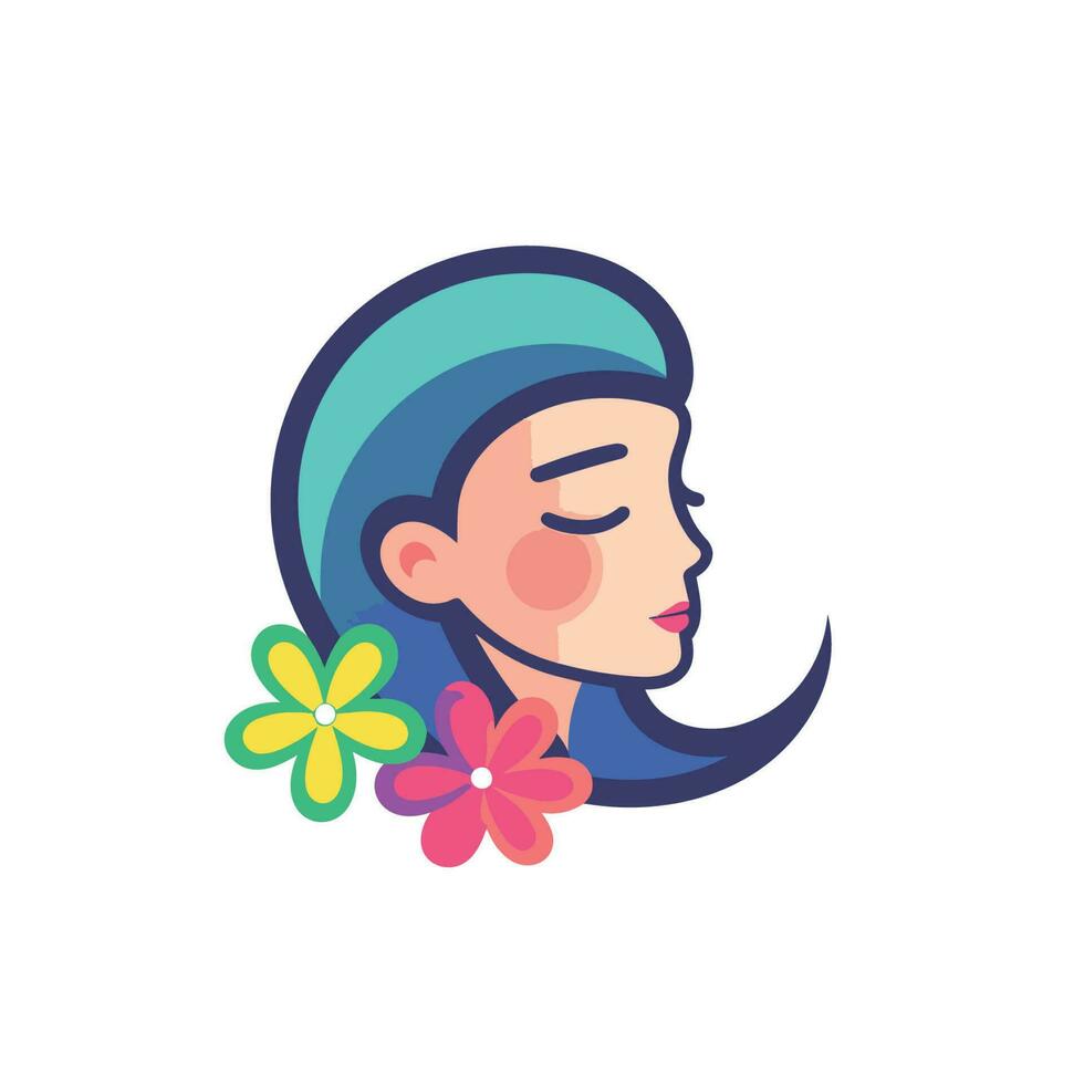 Vektor von ein Frau mit ein Blume im ihr Haar Sitzung im ein eben