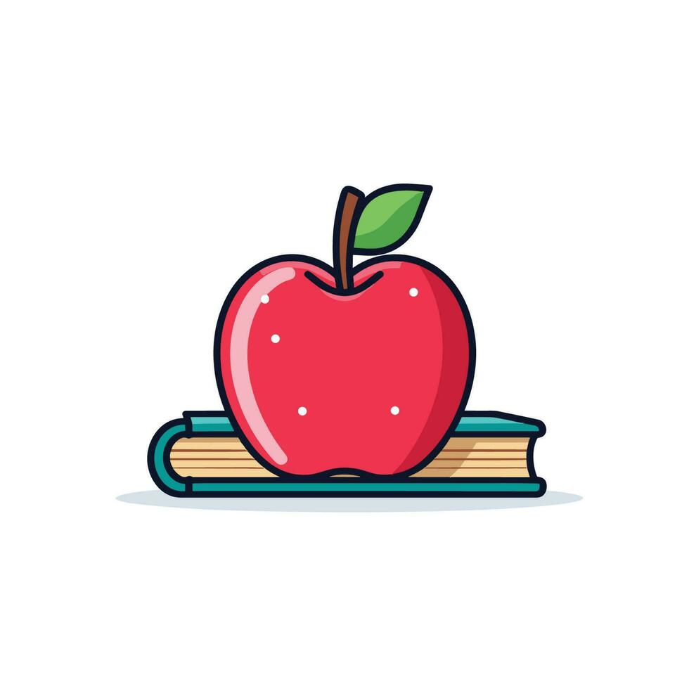 Vektor von ein Apfel Sitzung auf oben von ein Stapel von Bücher im ein eben legen Komposition