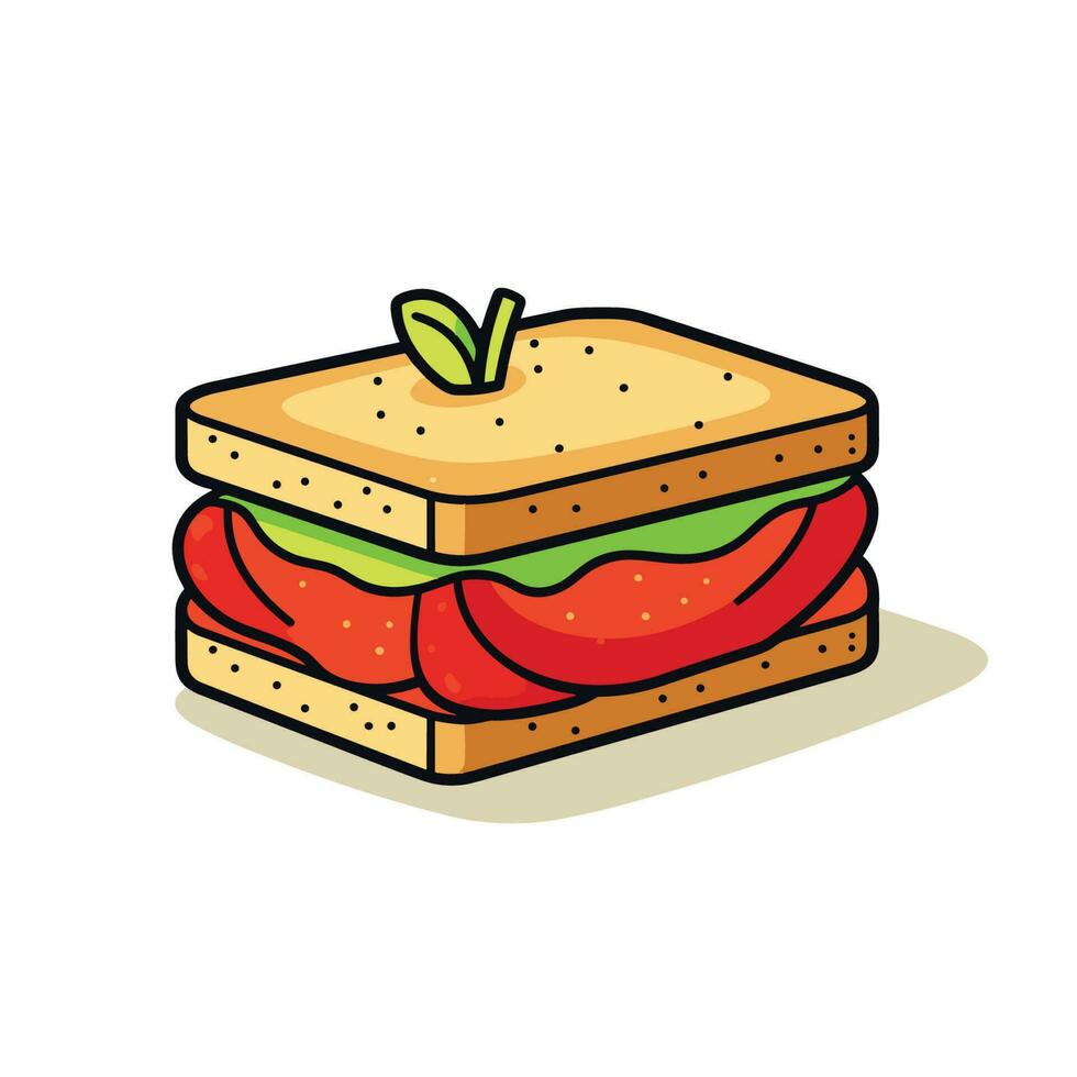 Vektor von ein eben Sandwich mit frisch Tomate Scheiben und knackig Grüner Salat