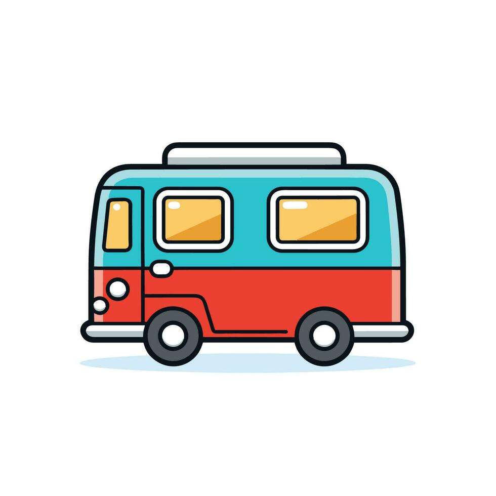 Vektor von ein klein rot und Blau Bus auf ein Weiß Hintergrund