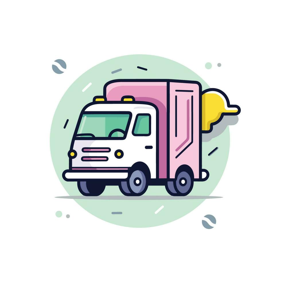vektor av en rosa platt säng lastbil med en trailer bifogad
