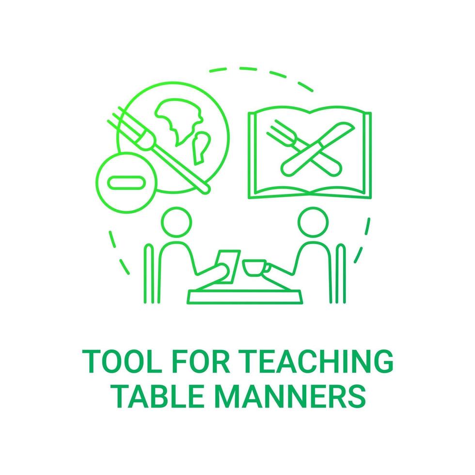 Werkzeug zum Unterrichten von Tischmanieren Konzeptsymbol. Anforderungen an das Schulessen. Wissen darüber geben, wie man nett ist. Essen Idee dünne Linie Illustration. Vektor isoliert Umriss RGB-Farbzeichnung