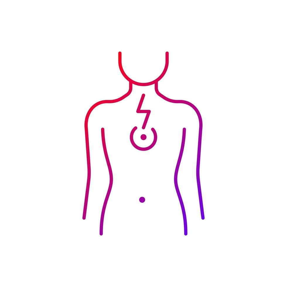 bröstsmärtor gradient linjär vektor ikon. som påverkar lungor och hjärta. dålig hållningskonsekvens. muskeltäthet. tunn linje färg symboler. modern stil piktogram. vektor isolerade konturteckning