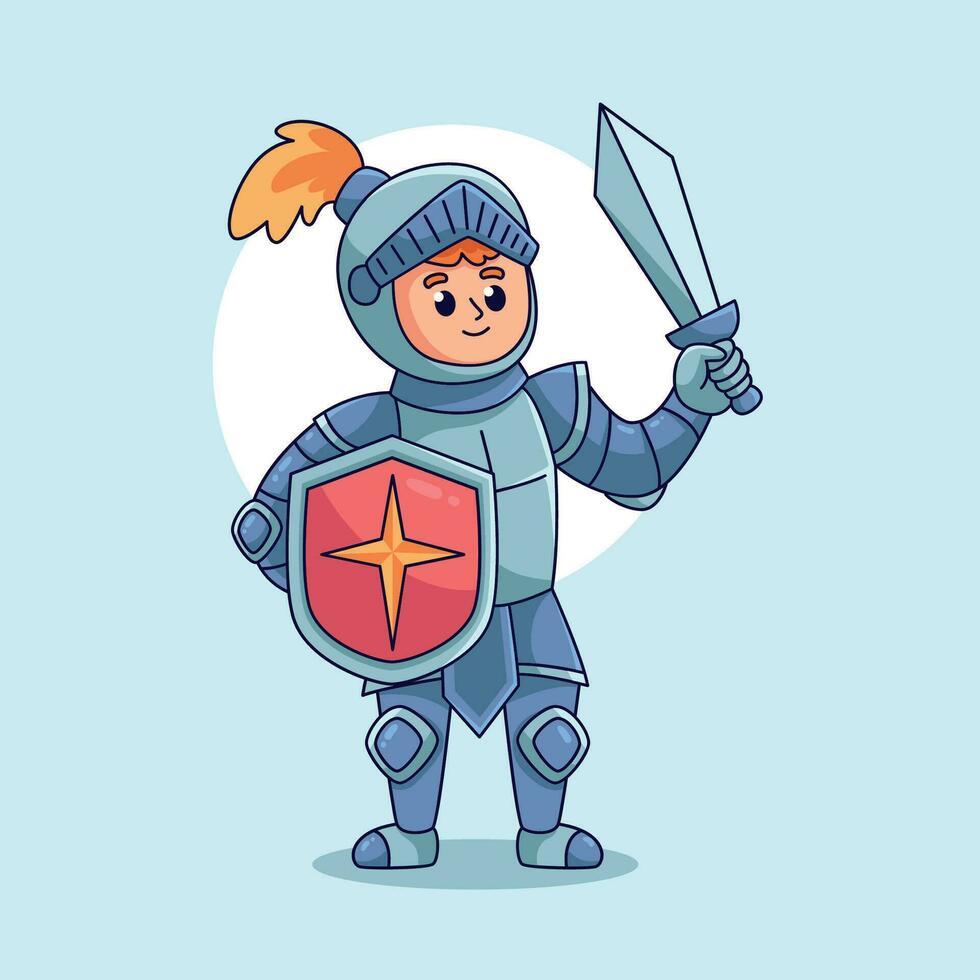 tecknad serie riddare med svärd och skydda vektor