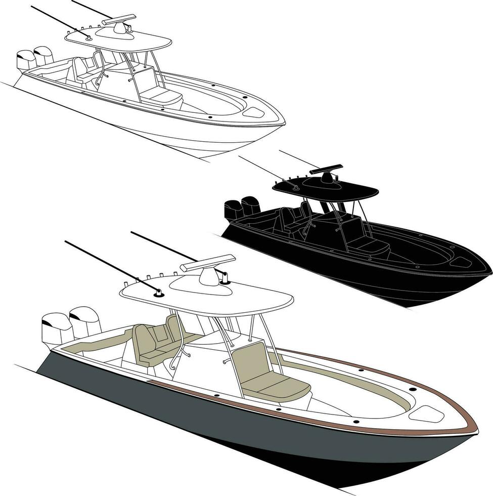 vektor, linje konst och Färg bild av fiske båt på en vit bakgrund. vektor