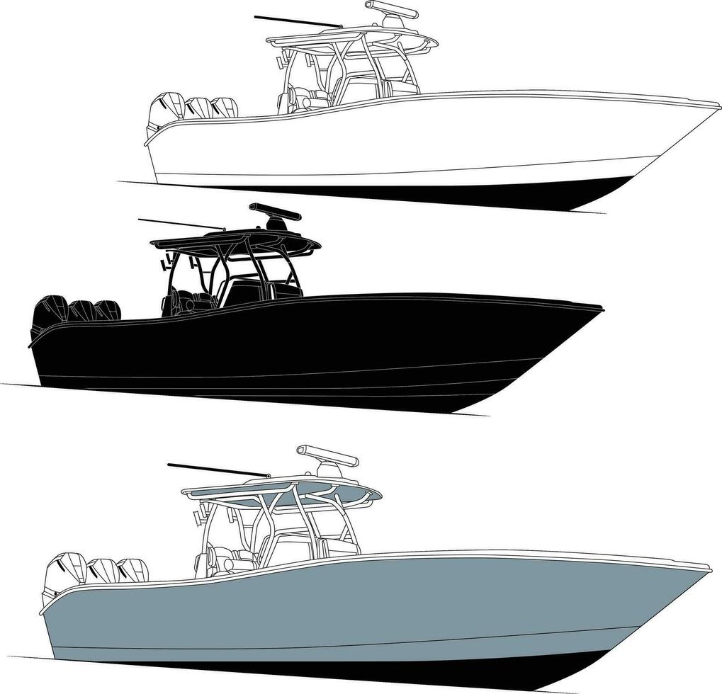 vektor, linje konst och Färg bild av fiske båt på en vit bakgrund. vektor