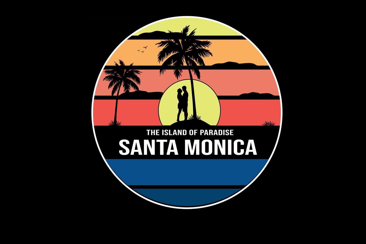 T-Shirt The Island of Paradise Santa Monica Farbe Gelb Orange und Blau vektor