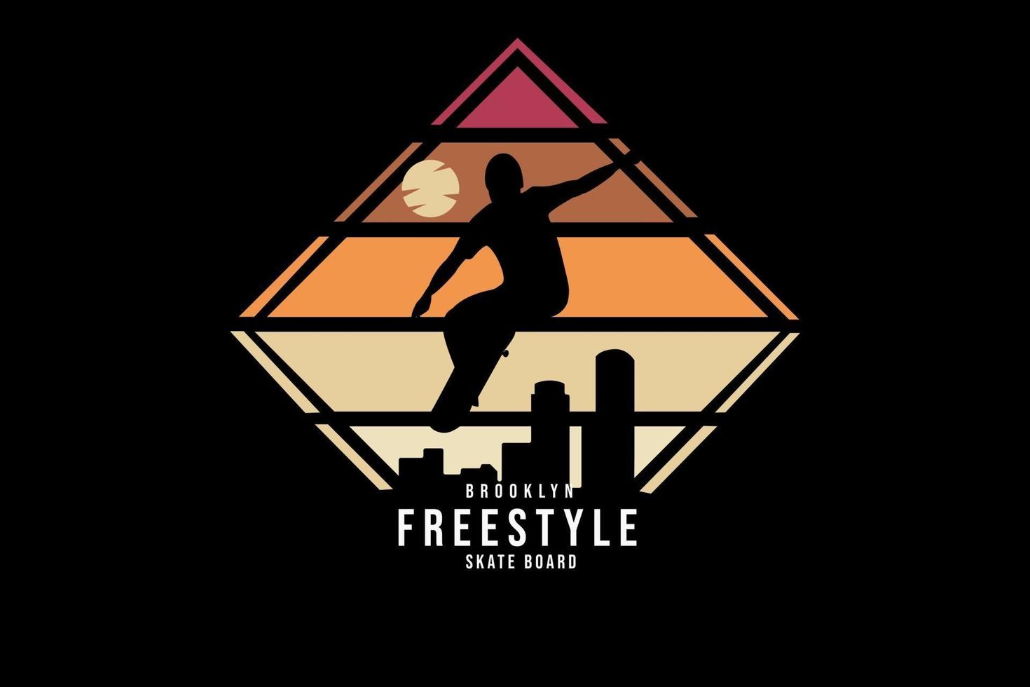 T-Shirt Brooklyn Freestyle Skateboard Farbe Orange und Rot vektor