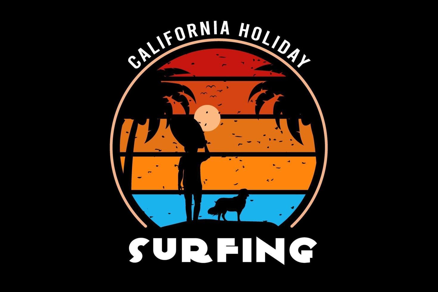 kalifornien semester surfing färg gul och blå orange vektor