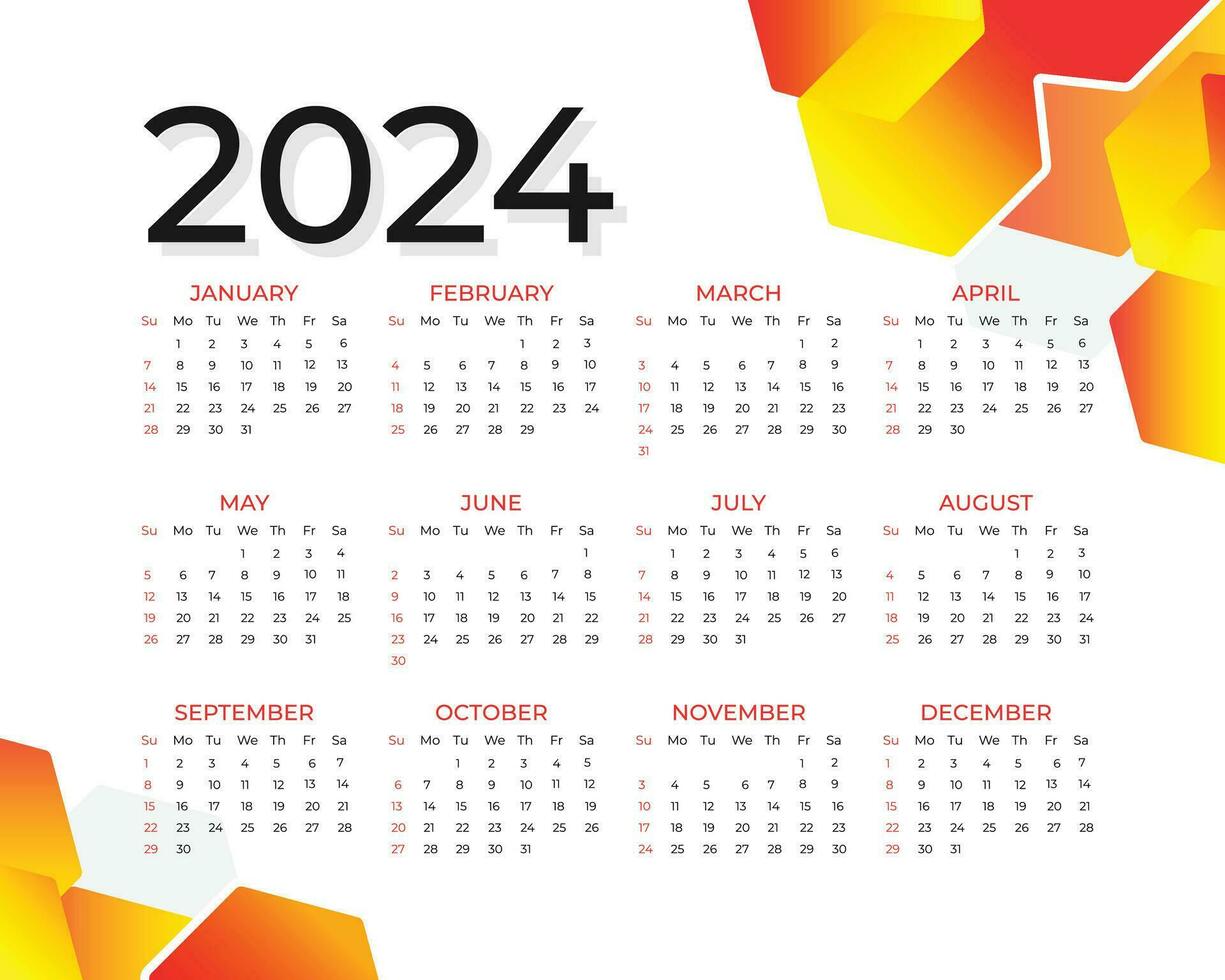 einfach Kalender zum 2024 Jahr. Vektor Vorlage. Schreibtisch Kalender, Woche beginnt von Sonntag