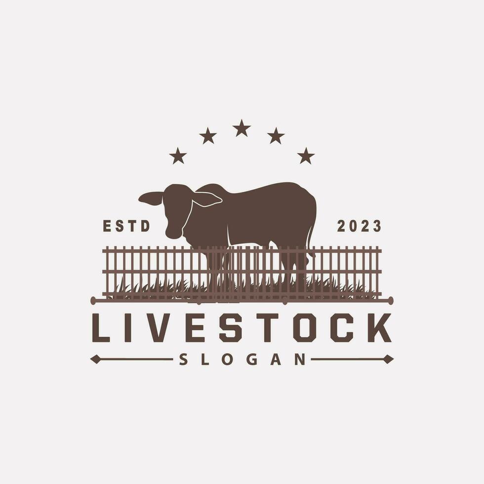Vieh Logo, fram Garten Design, Kuh Logo Vektor Abzeichen Longhorn Stier das Vieh Jahrgang Etikette Vorlage