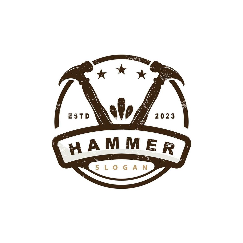 hammare logotyp, byggare verktyg inspiration design, vektor årgång snickeri och mekanik, illustration mall