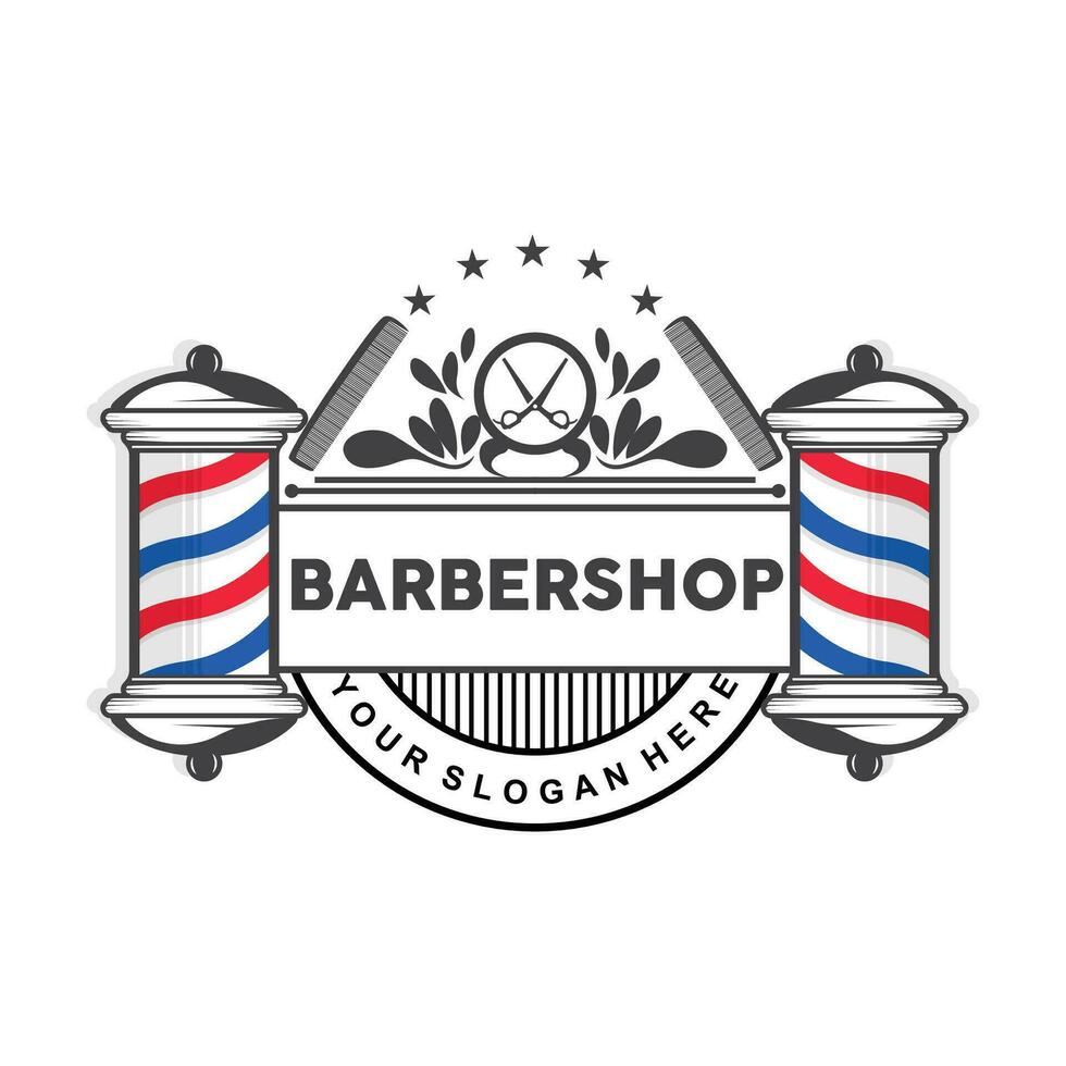 Friseur Logo, Schere Vektor, retro Jahrgang minimalistisch Typografie Ornament Design vektor