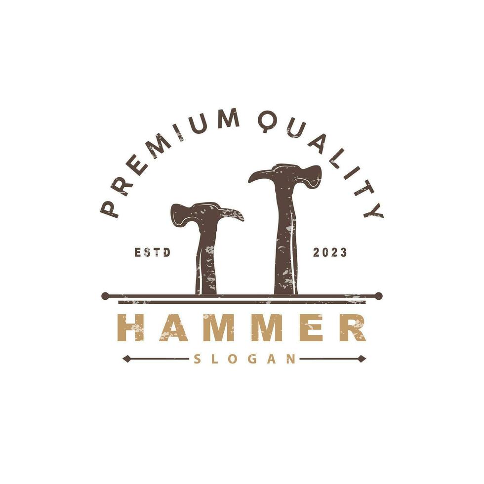 Hammer Logo, Baumeister Werkzeuge Inspiration Design, Vektor Jahrgang Zimmerei und Mechanik, Illustration Vorlage